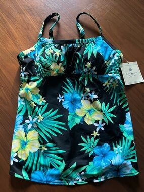 Calypso Cove Women's Black Tropical Floral Swim Coverup Tankini